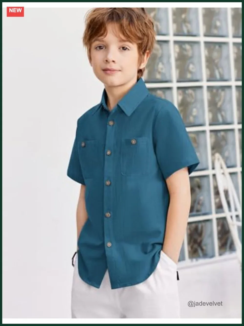Boys Short Sleeve Button Down Shirt 2 Pockets Kids 4-12 Cotton Casual